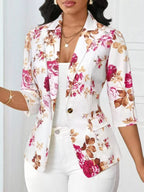 Floral Print One Button Casual Blazer