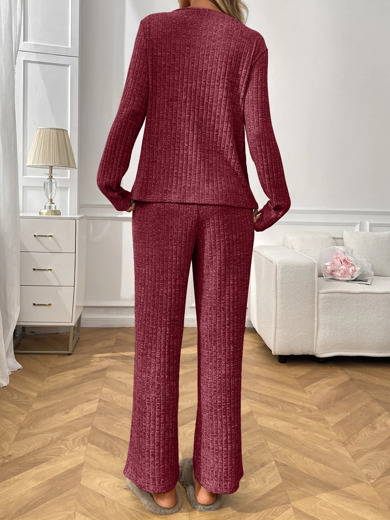 Ribbed Long Sleeve Top and Pants Lounge Set