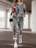 Stripe Leopard Print Top and Pants Set