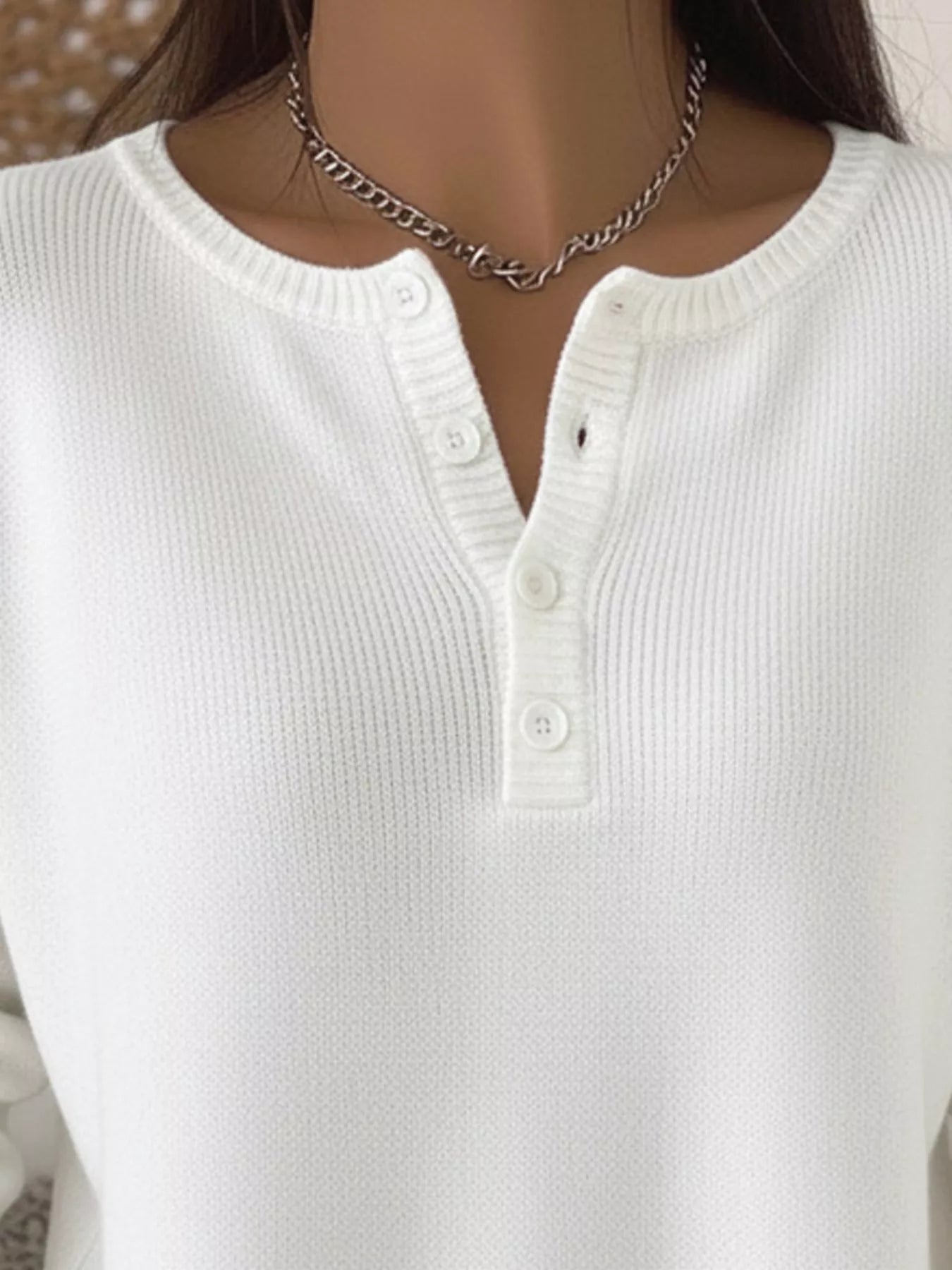 Full Size Half Button Long Sleeve Knit Top Plus Size