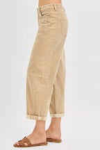 RISEN High Rise Crop Barrel Cordurory Pants