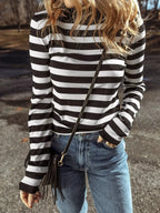 Stripe Slim Fit High Neck Knit Sweater