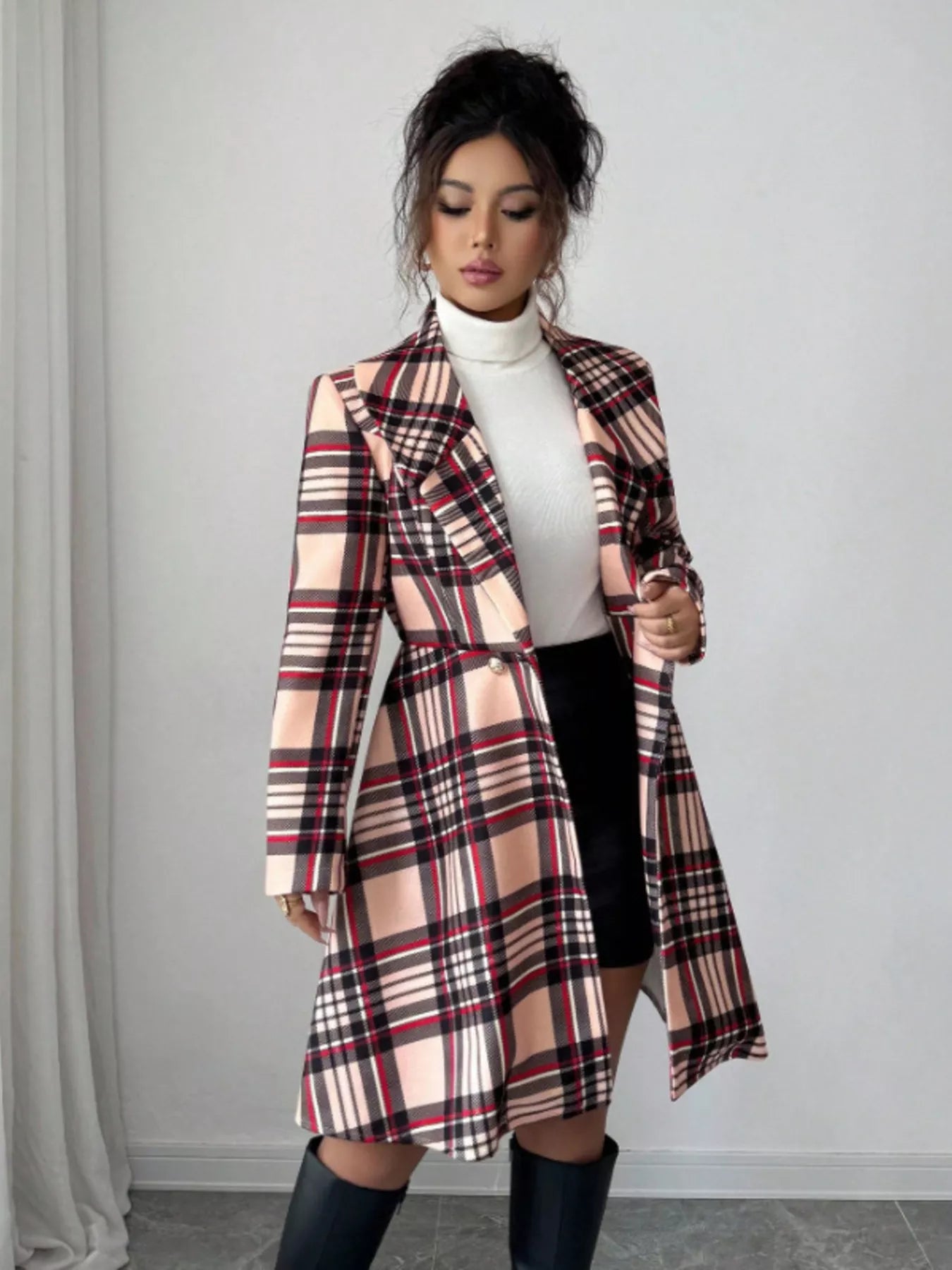 Plaid Button Up Long Sleeve Coat
