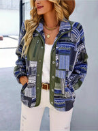 Aztec Print Fleece Snap Down Jacket