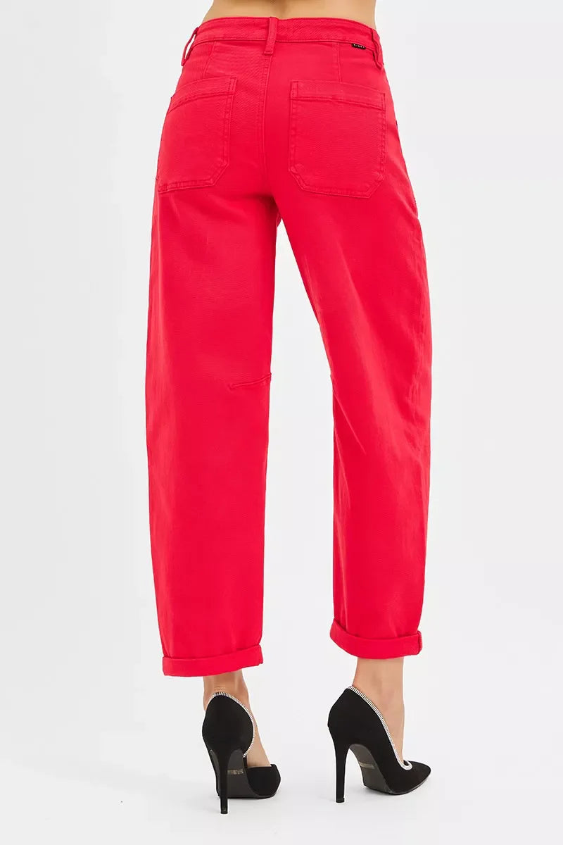 RISEN High Rise Ankle Cuffed Barrel Pants
