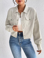 Casual Corduroy Snap Down Cropped Jacket