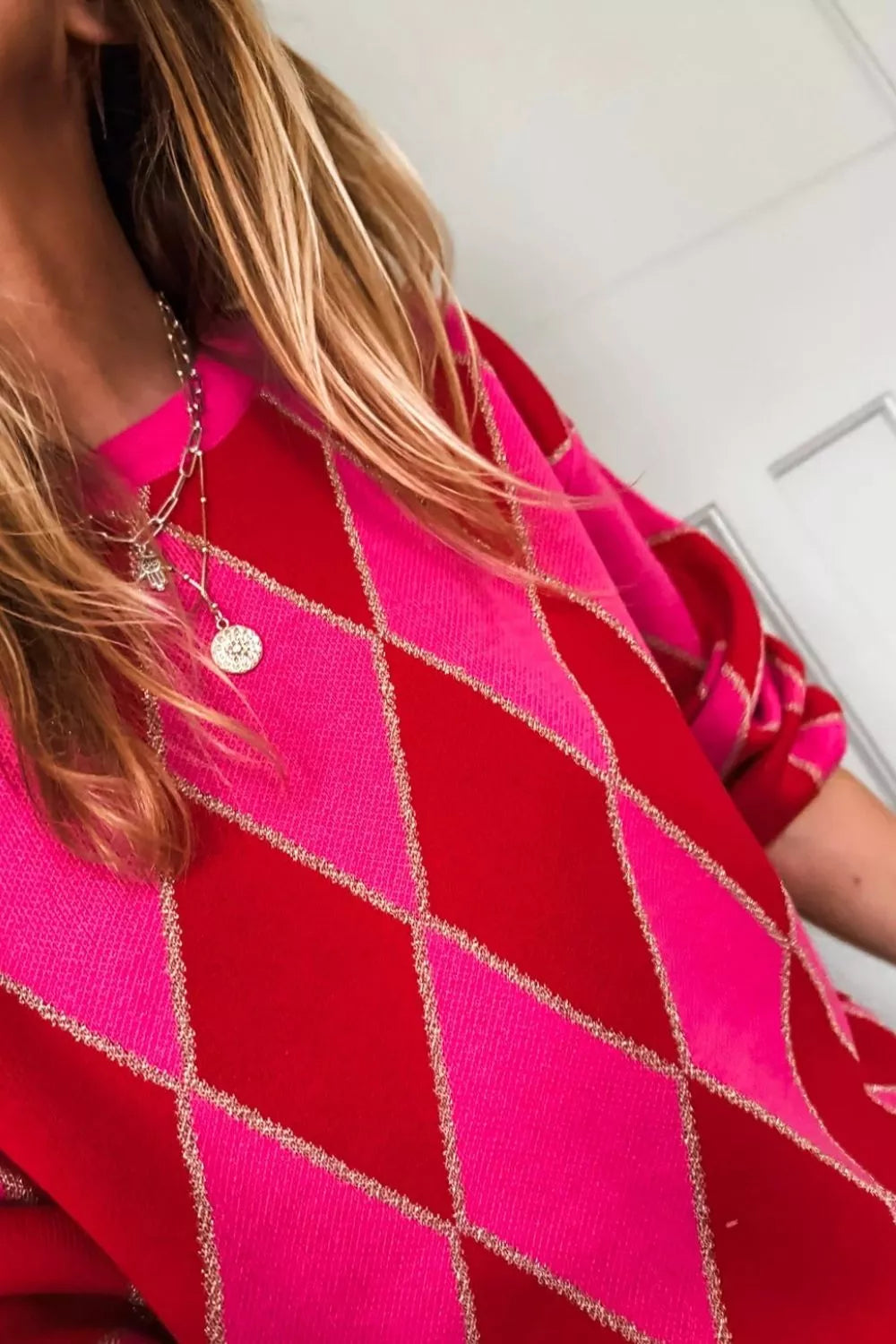 Argyle Pattern Long Sleeve Sweater