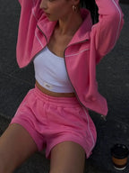 Zip Up Long Sleeve Top and Shorts Set