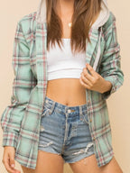 Hooded Plaid Button-Up Shirt