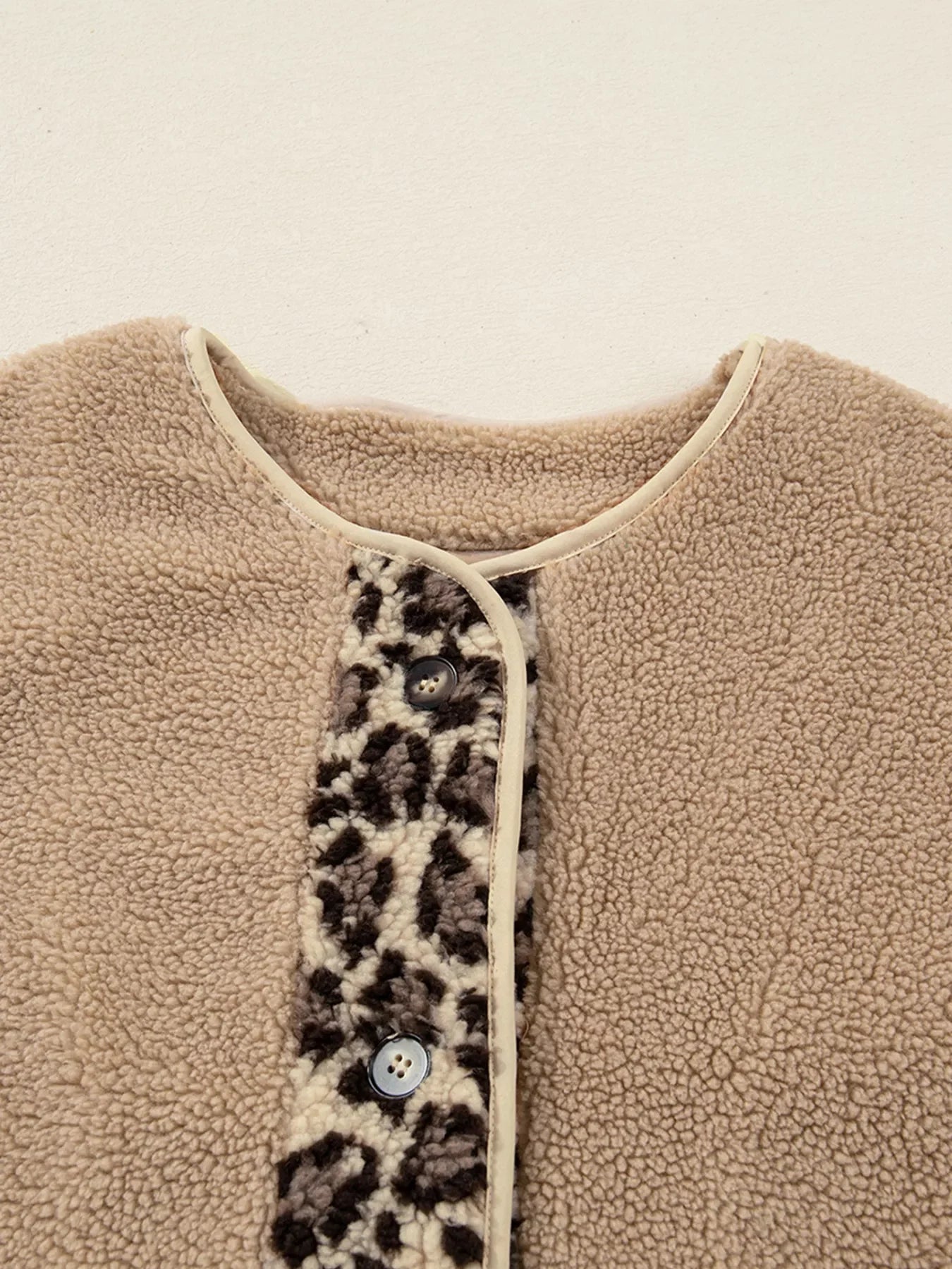 Casual Leopard Print Accent Plush Jacket with Pockets