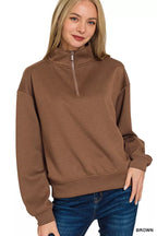 Zenana Scuba Half Zip Pullover Sweatshirt