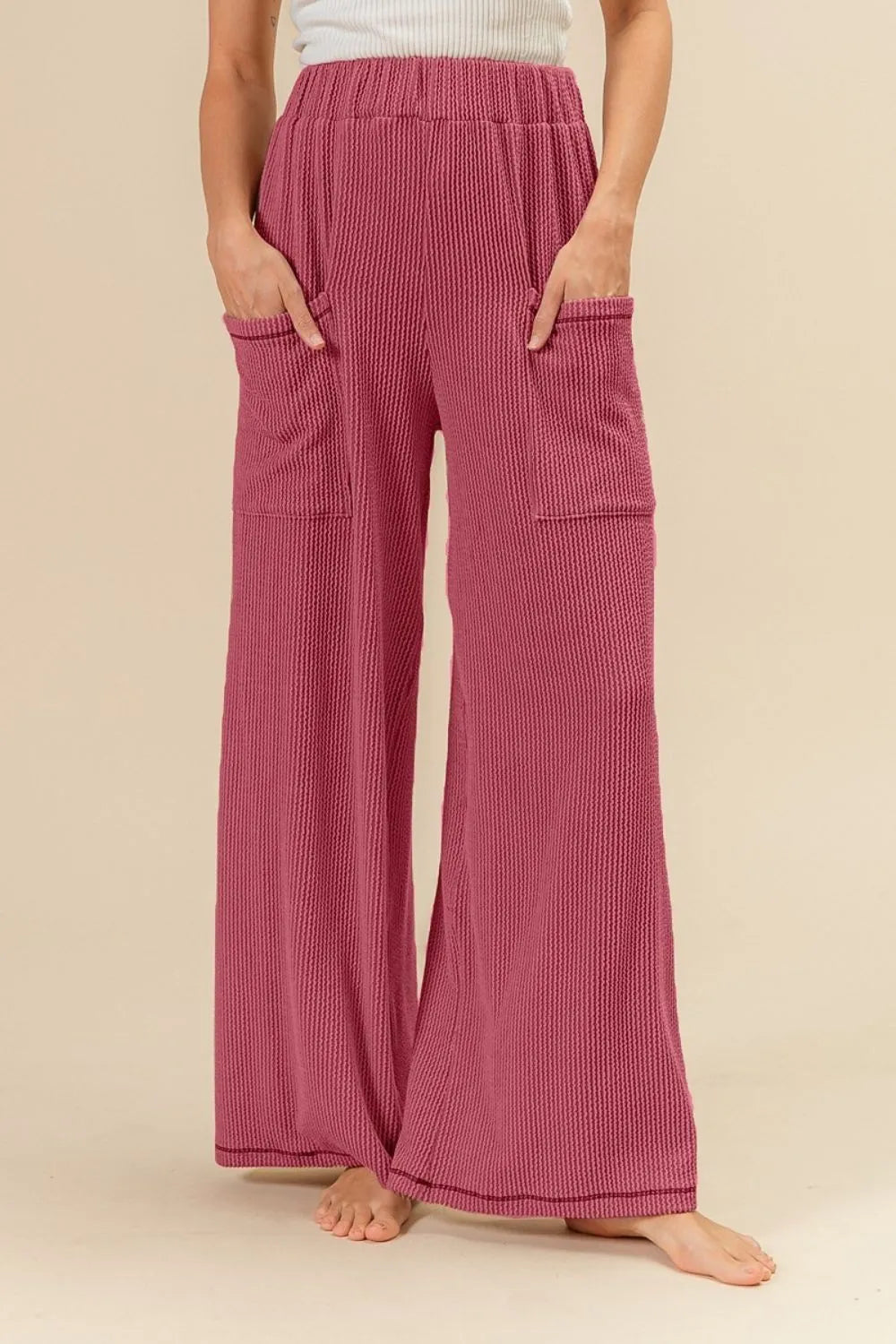 BiBi 2tone Cord Rib Waist Band Side Pocket Pants