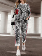 Stripe Leopard Print Top and Pants Set
