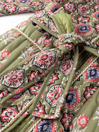 Belted Open Front Floral Winter Coat