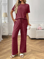 Ribbed Knit Short Sleeve Top and Pants Lounge Set