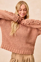 BiBi Chunky Knit Sweater with Flower Detail Sleeves