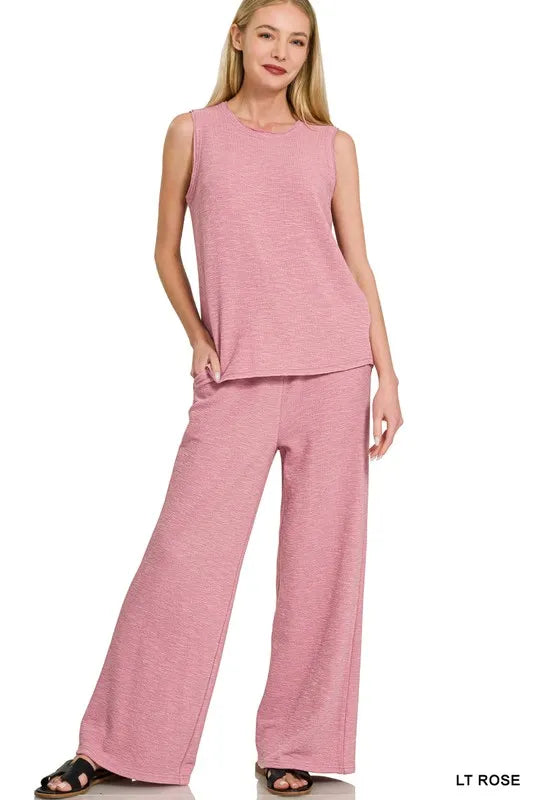 Zenana Cotton Slub Tank and Pants Set