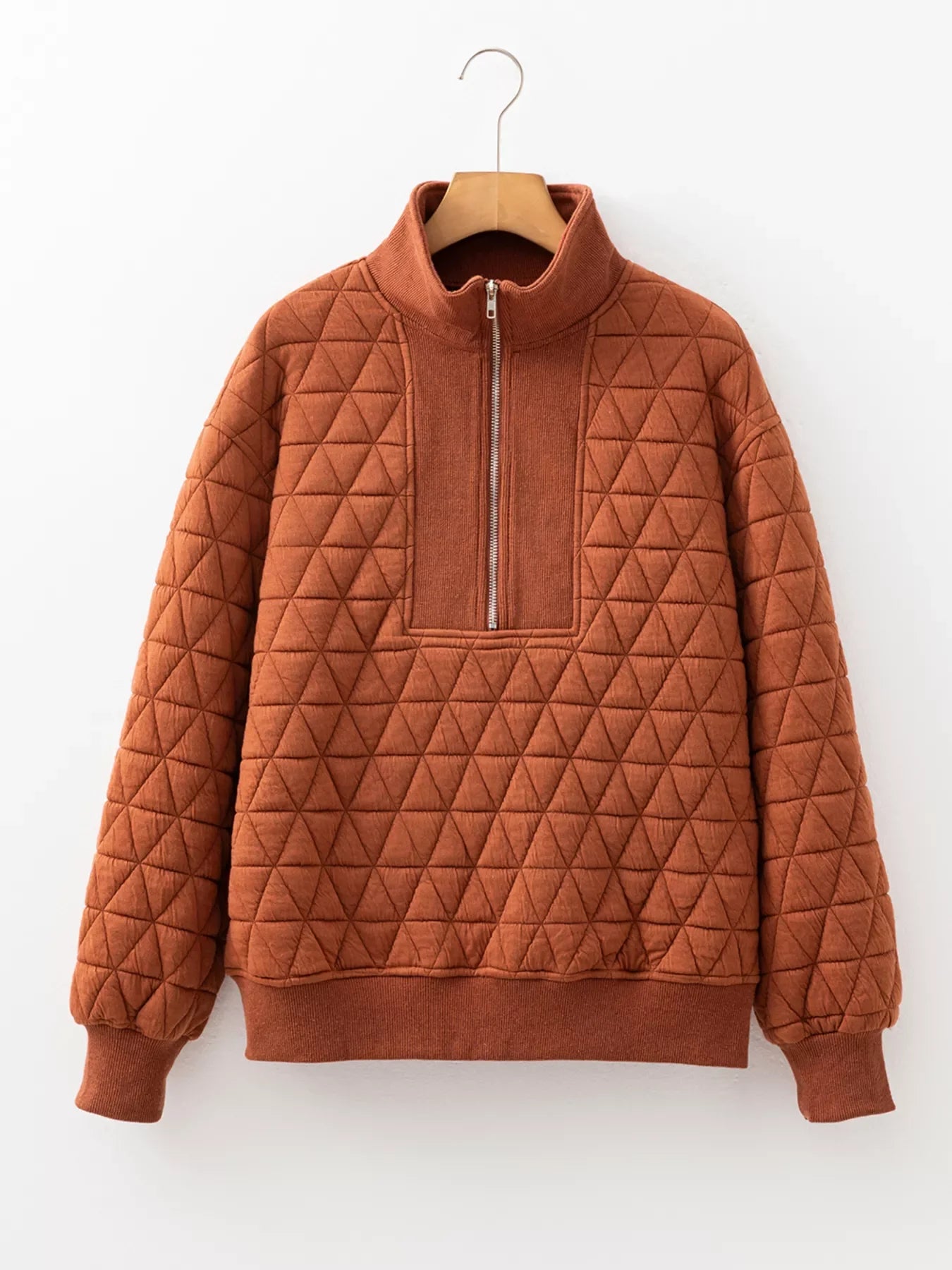 Geometric Quilted Half Zipped Loose Sweatshirt