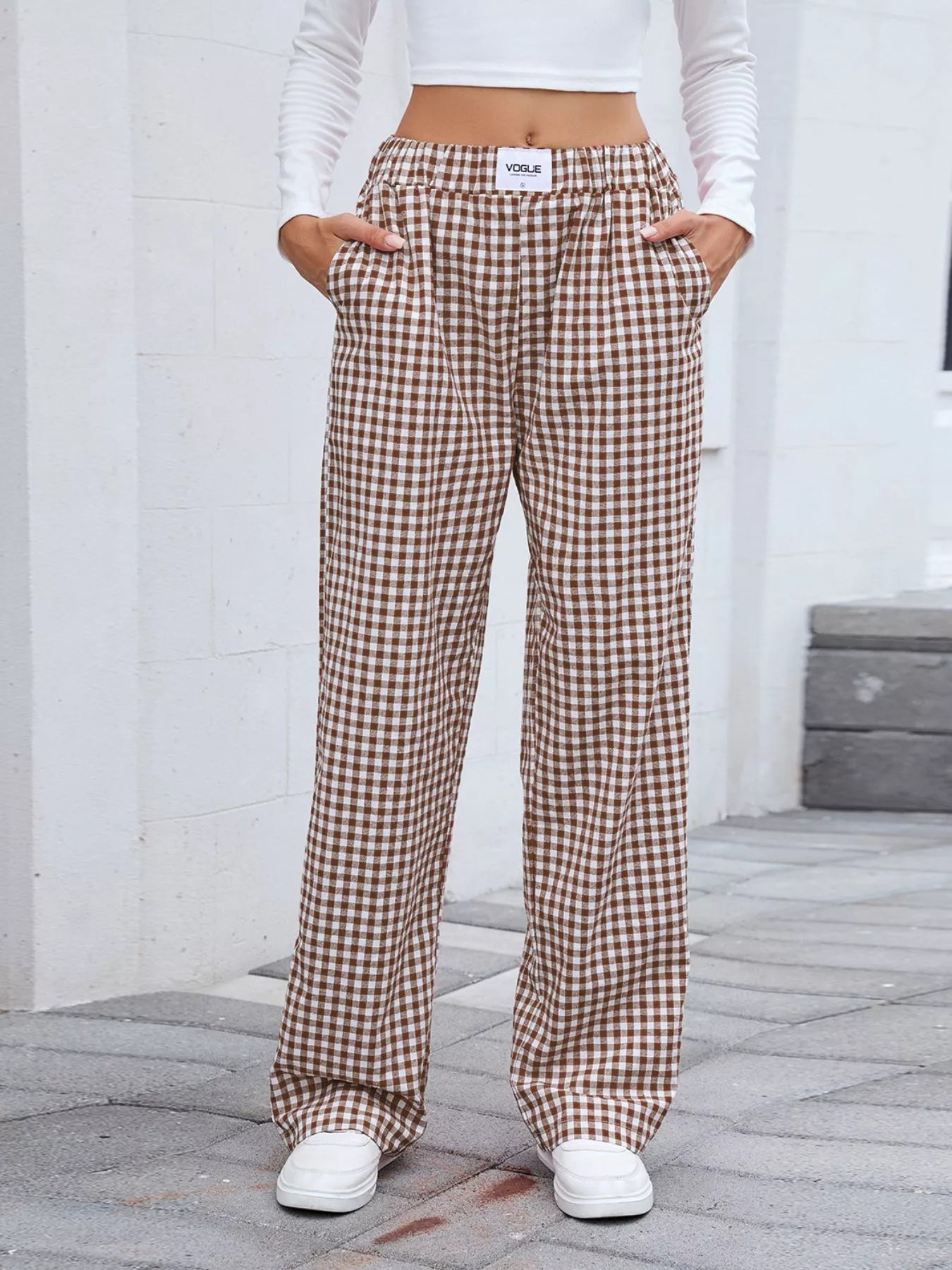 Plaid Wide Leg Casual Pants