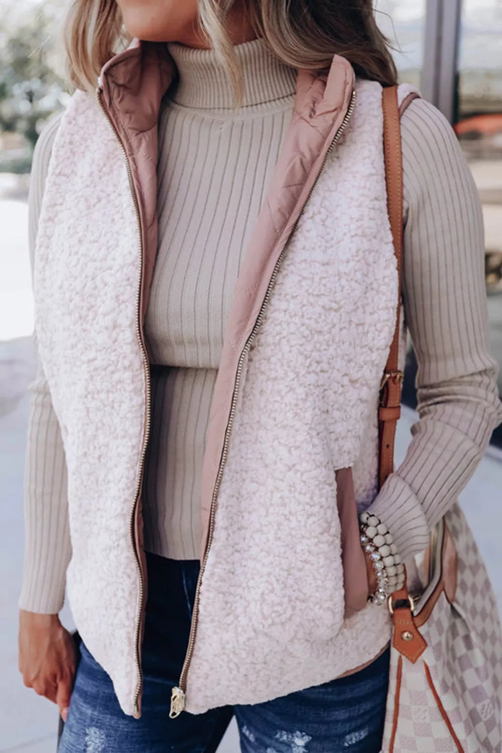 Quilted Sherpa-Lined Vest Coat