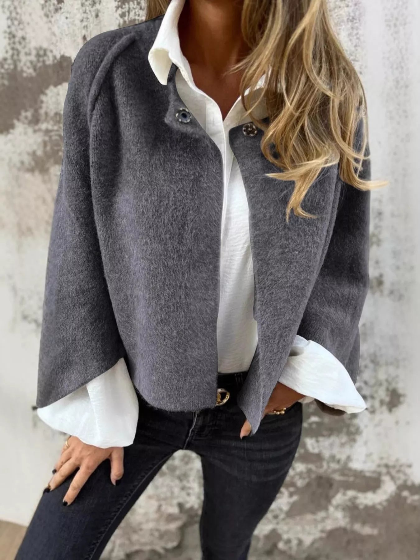 Full Size Solid Color Long Sleeve Outerwear Plus Size