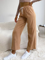 Wide Leg Drawstring Casual Pants