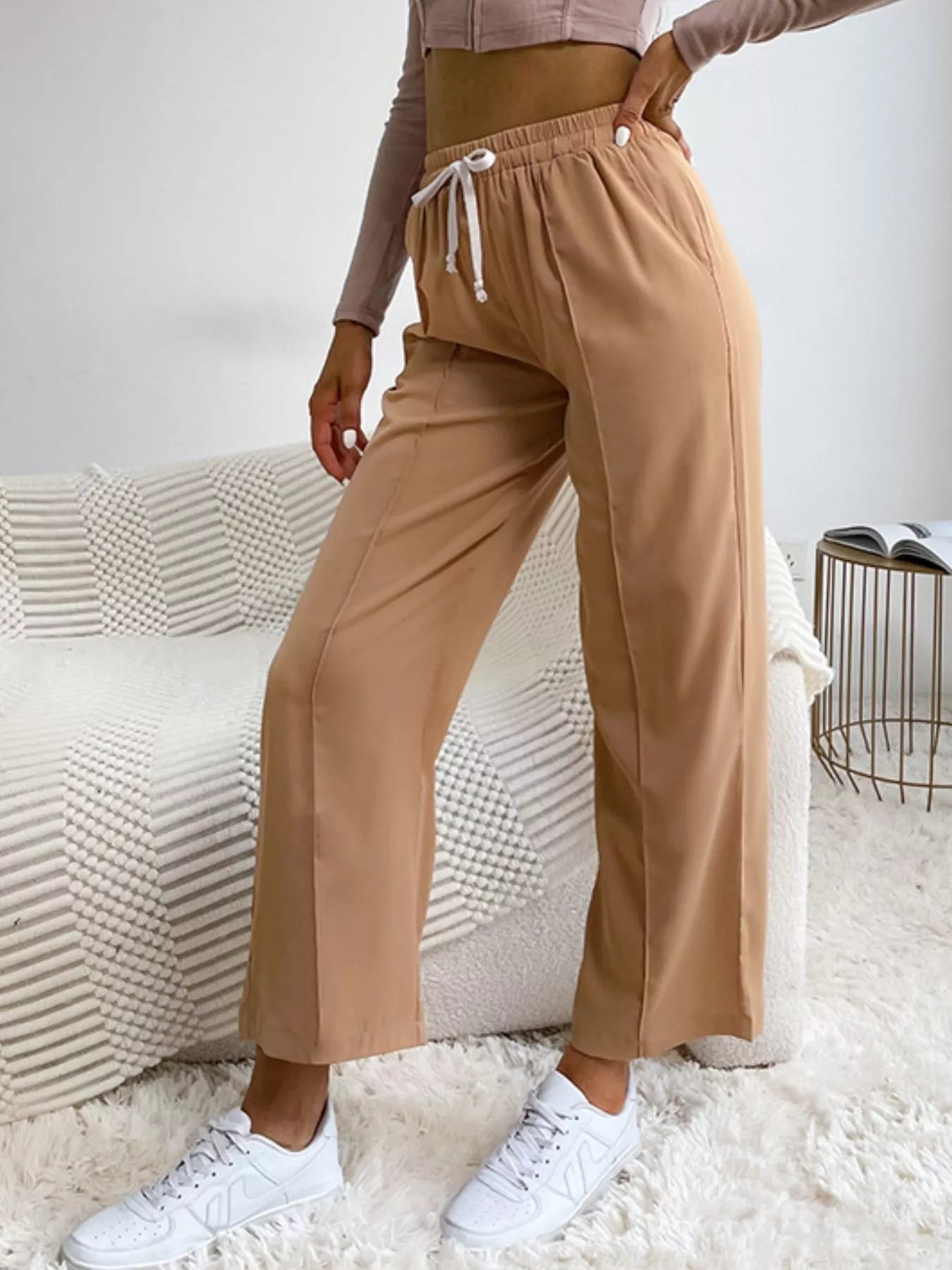 Wide Leg Drawstring Casual Pants