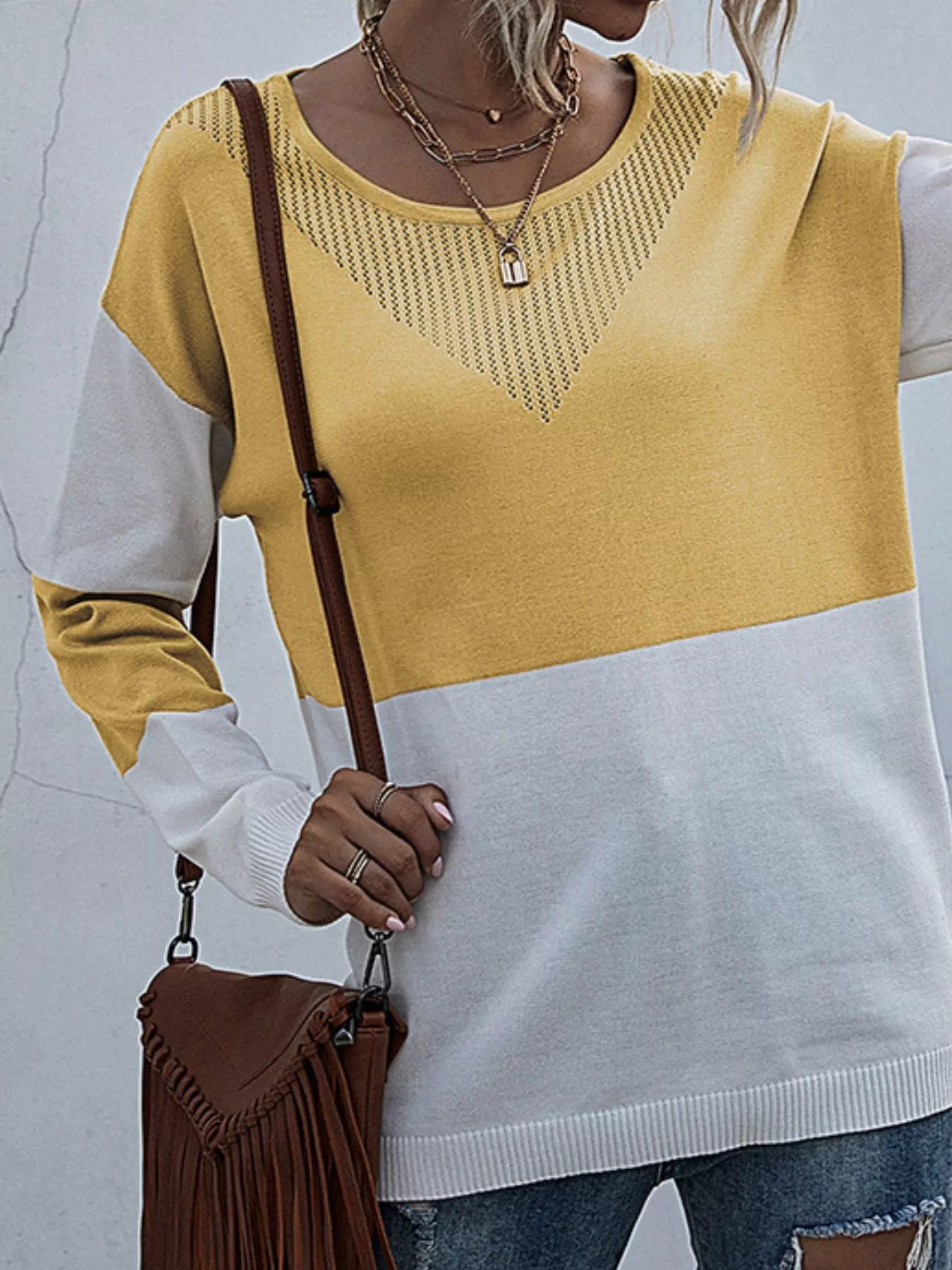 Color Block Round Neck Sweater