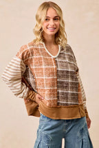 BiBi Plaid And Stripe Mix And Match Top With Open Seam