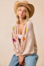 BiBi Two Tone Knit Cardigan with Leaf Patches