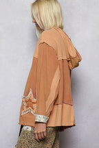 POL Button Down Hooded Jacket with with Star Patch Pattern