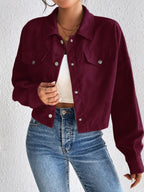 Casual Corduroy Snap Down Cropped Jacket