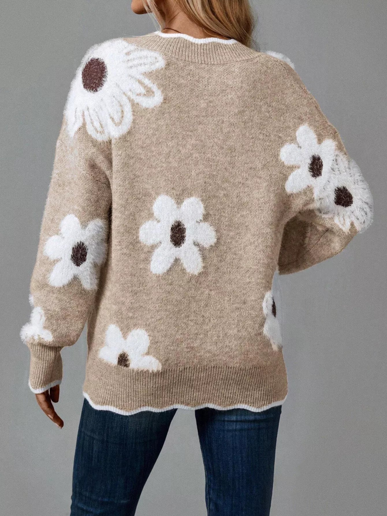 Floral V-Neck Long Sleeve Sweater