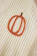 Cable Knit Pumpkin Raw Hem V Neck Loose Sweater