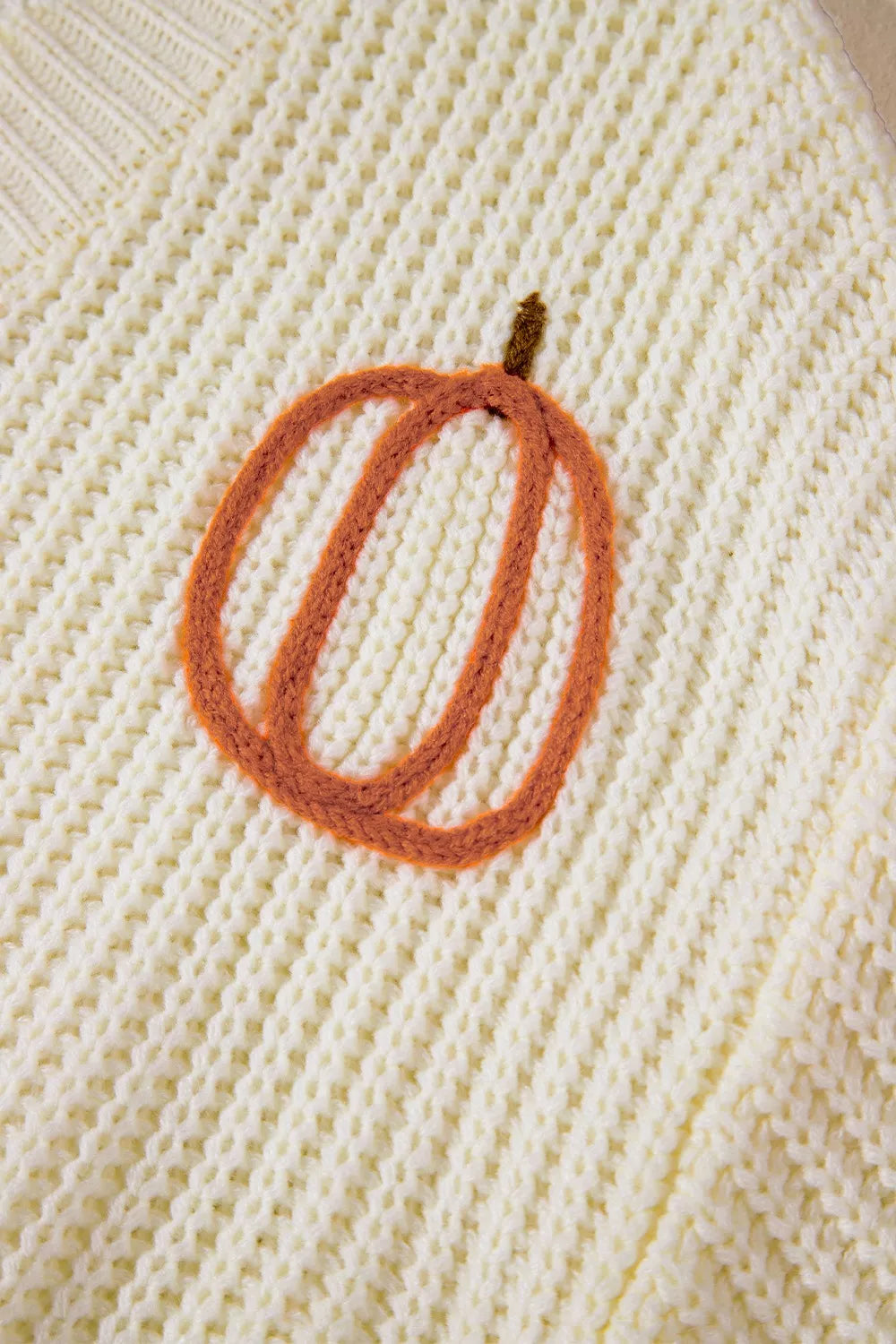 Cable Knit Pumpkin Raw Hem V Neck Loose Sweater