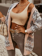 Geometric Pattern Open Front Cardigan