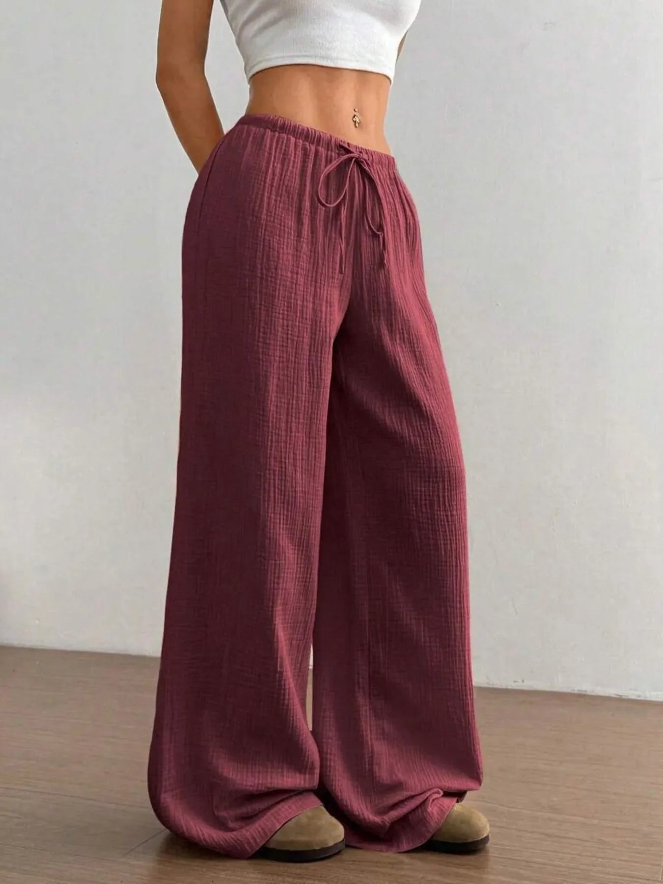 Wide Leg Drawstring Casual Pants