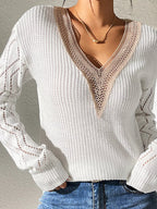 V-Neck Hollow Knit Sweater