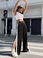 Two-Tone Side Snap Wide Leg Pants