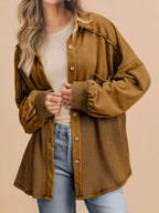 Waffle Knit Patchwork Exposed Seam Loose Shacket