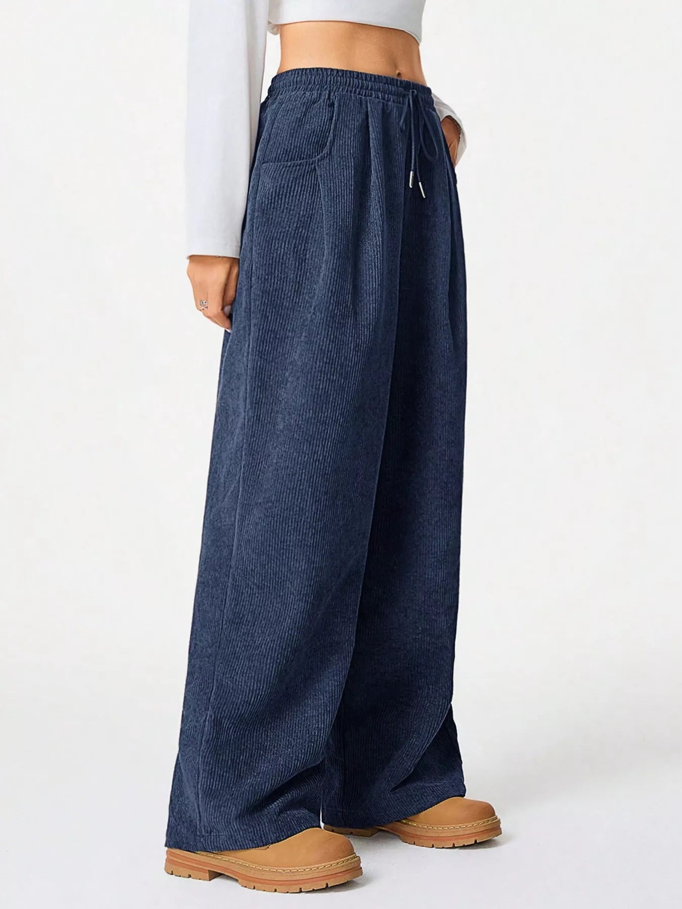 Relaxed Fit Corduroy Pants with Drawstring