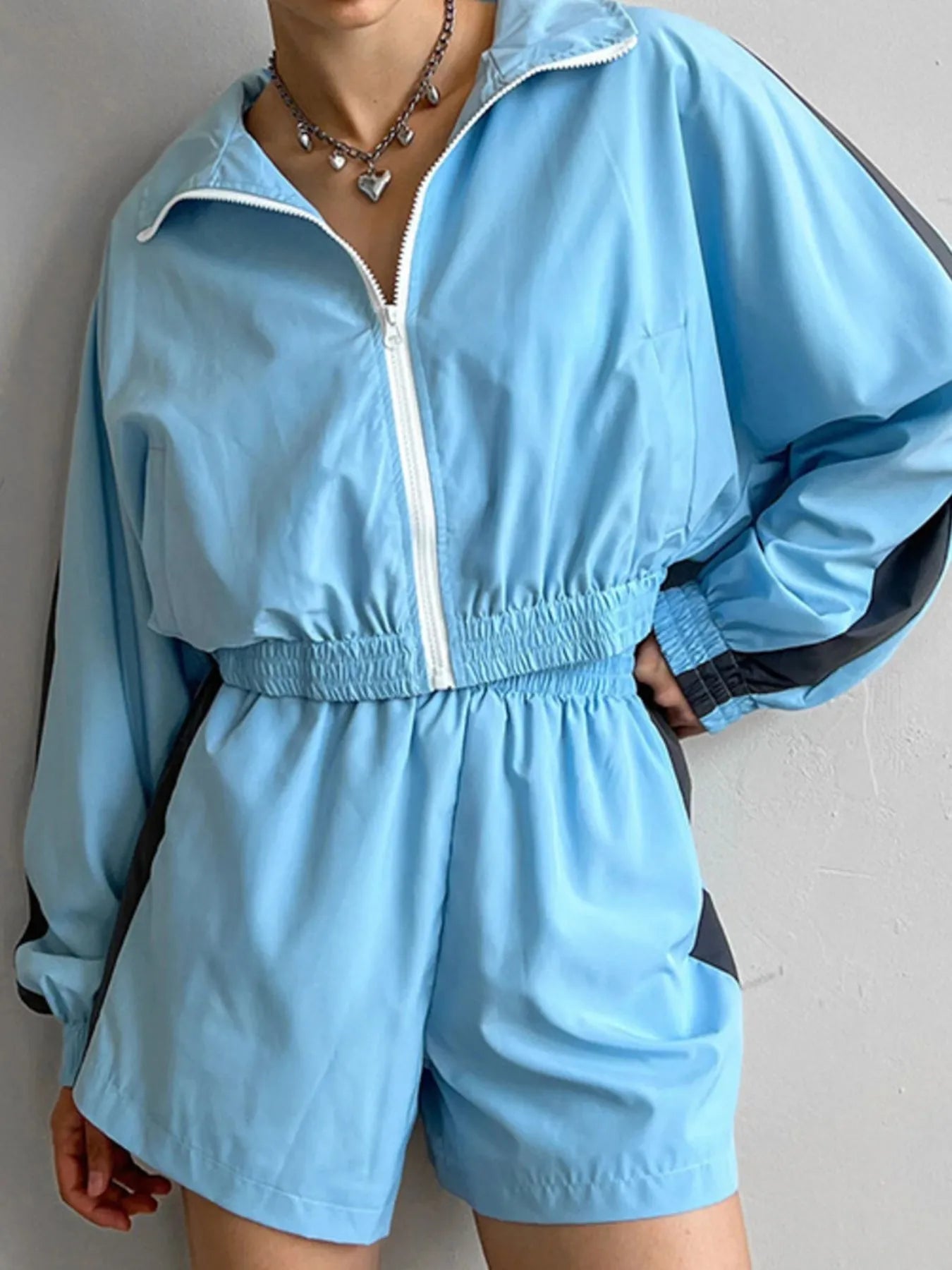 Zip Up Long Sleeve Jacket and Shorts Set