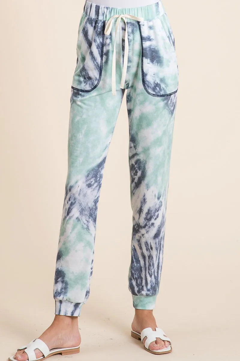 BiBi Tie Dye French Terry Casual Sweat Pants