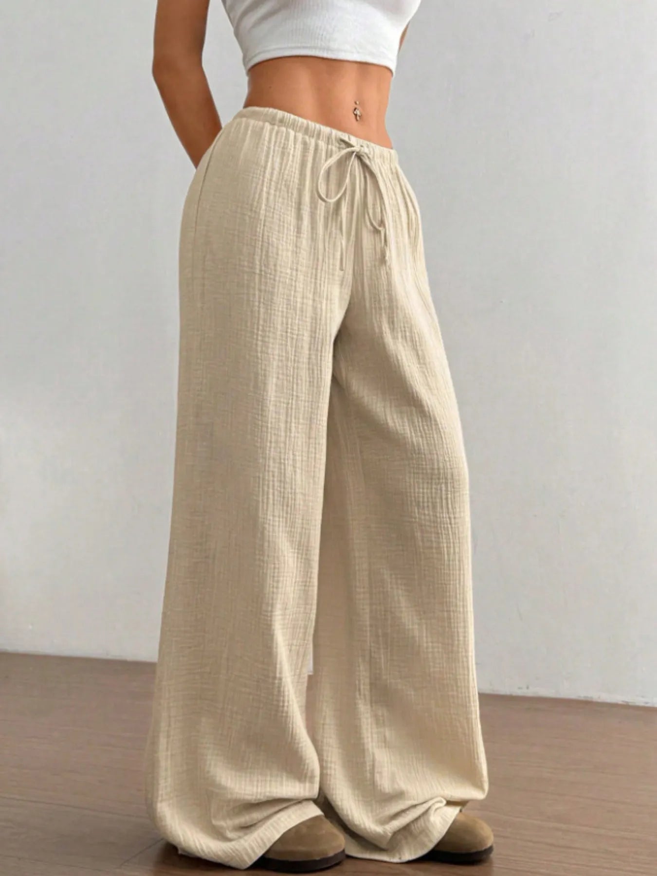 Wide Leg Drawstring Casual Pants