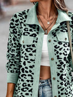 Full Size Leopard Print Button-Down Jacket Plus Size