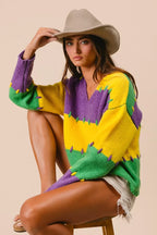 BiBi Stitch Detail Mardi Gras Stripes Sweater