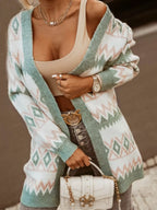 Geometric Pattern Open Front Cardigan