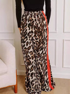 Leopard Print Wide Leg Pants with Side Stripe
