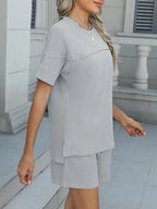 Round Neck Short Sleeve Top and Shorts Set