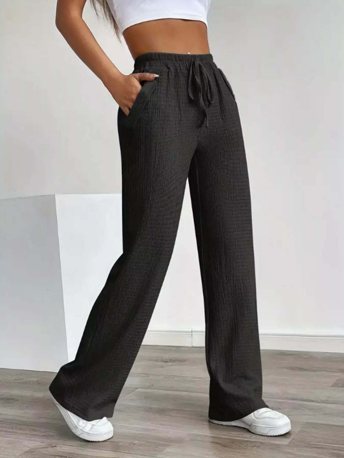 Texture Wide Leg Pants